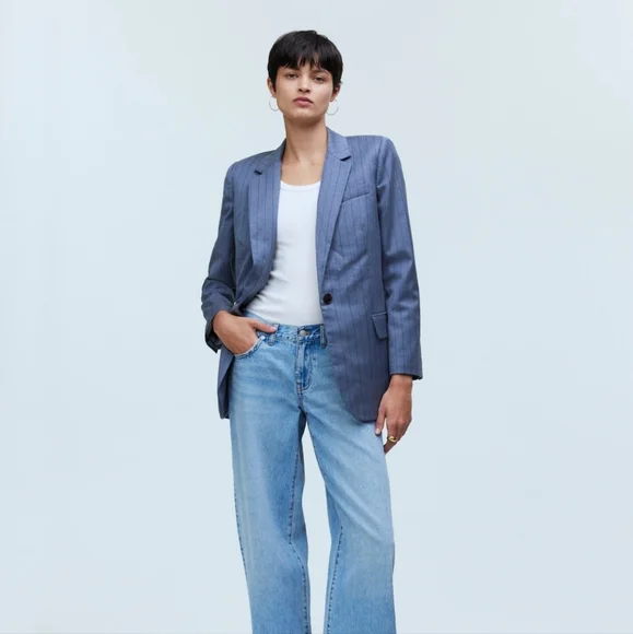 MADEWELL YARN DYED PINSTRIPE BLUE BLAZER - Picture 2 of 12
